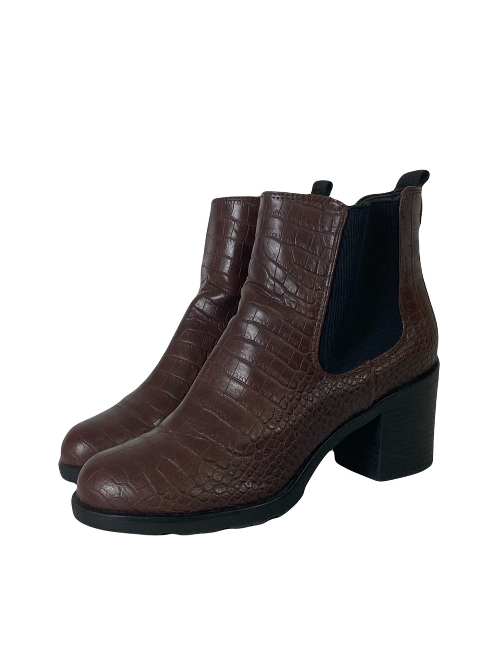 GRACELAND Boots 37/US 7 Brown Faux SnakeSkin Ankle Stack Block-Heel